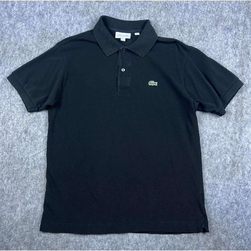 Lacoste Men's Polo Shirt Short Sleeve Black 100% Cotton Chest Logo Size Medium